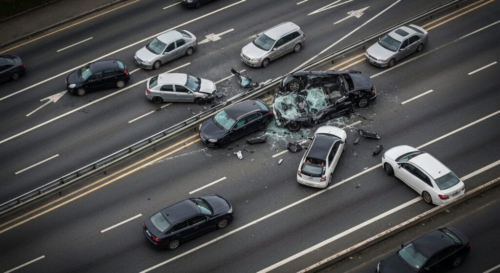 Motor vehicle accident on a highway. Discseel Procedure personal injury and motor vehicle accident program. car accident